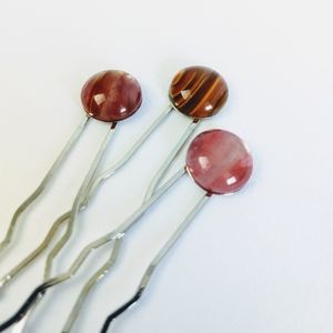 Handmade Silver & Cherry Quartz Hairpins